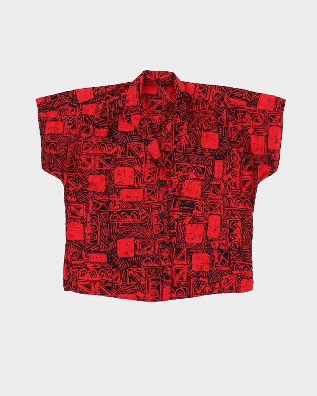1990s Red With A Black Pattern Blouse - M Balloon Sleeve Blouse