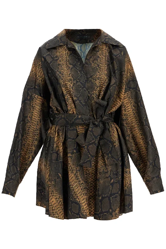 Brown Snake Print Oversized Mini Dress  - Brown Fashionable Off-Shoulder Mini Dress