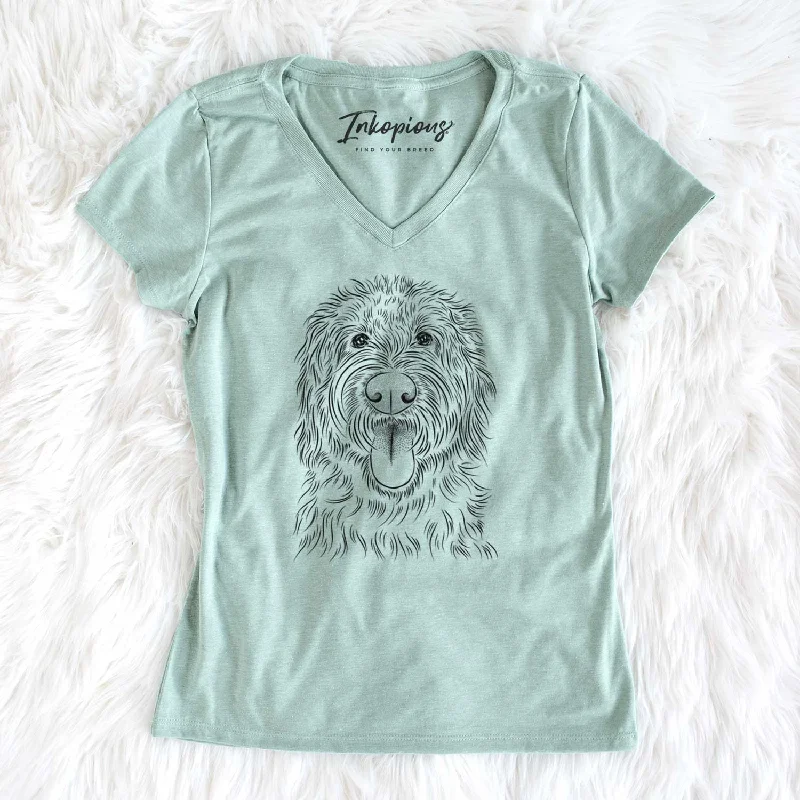 Bare Bennett the Doodle - Women's V-neck Shirt-- Plaid T-Shirt Polka Dot Checkered