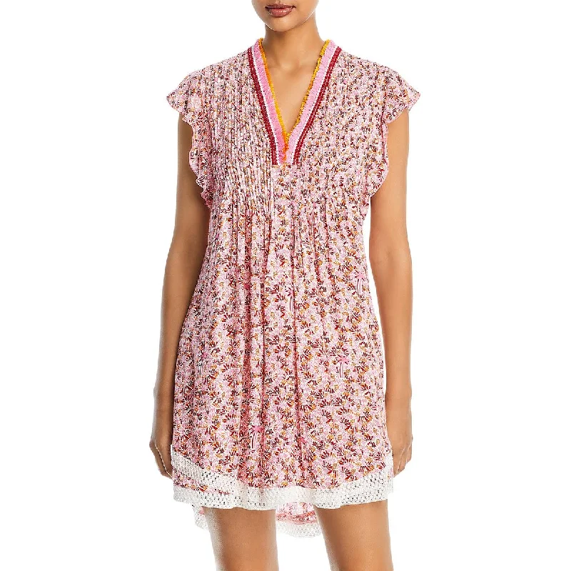 Womens Floral Print Mini Mini Dress Elegant Silk Mini Dress
