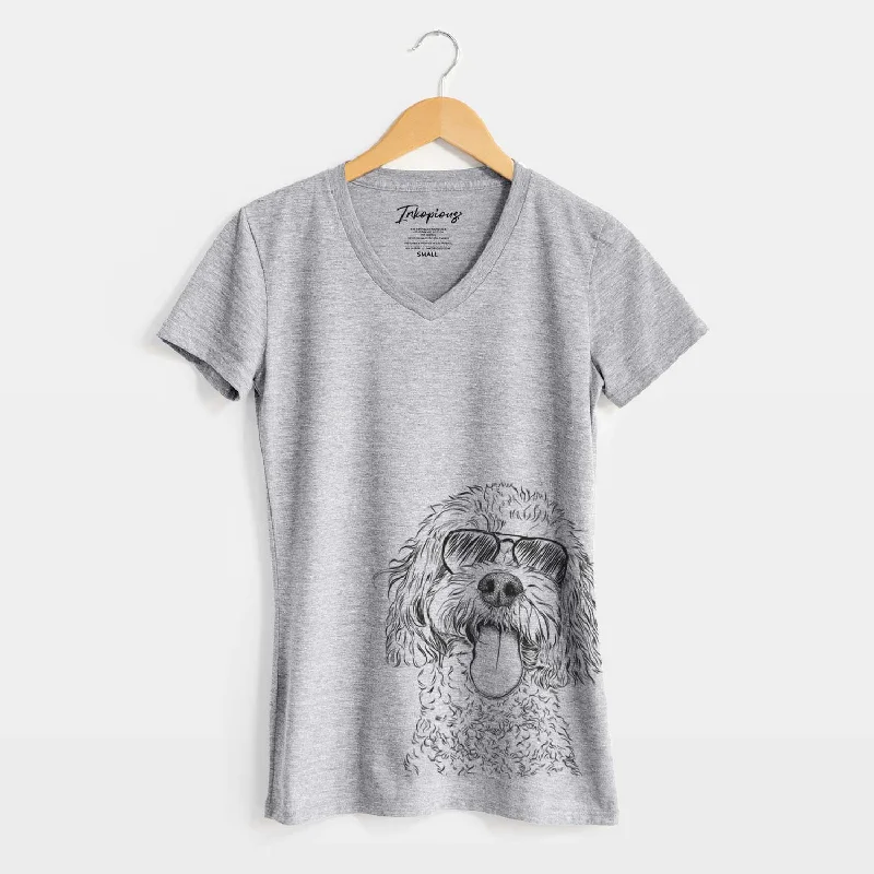 Aviator Barney the Cavachon - Women's V-neck Shirt-- Chenille Blend Fleece Blend Nylon Blend Aviator Barney the Cavachon - Women's V-neck Shirt-- Chenille Blend Fleece Blend Nylon Blend