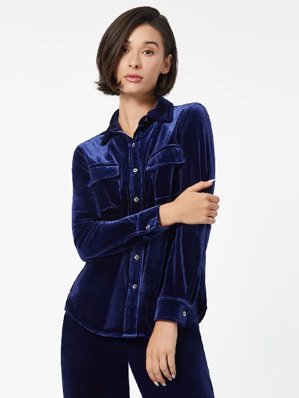 Button-Front Velour Utility Shirt-- Zippered Buttoned Snapped