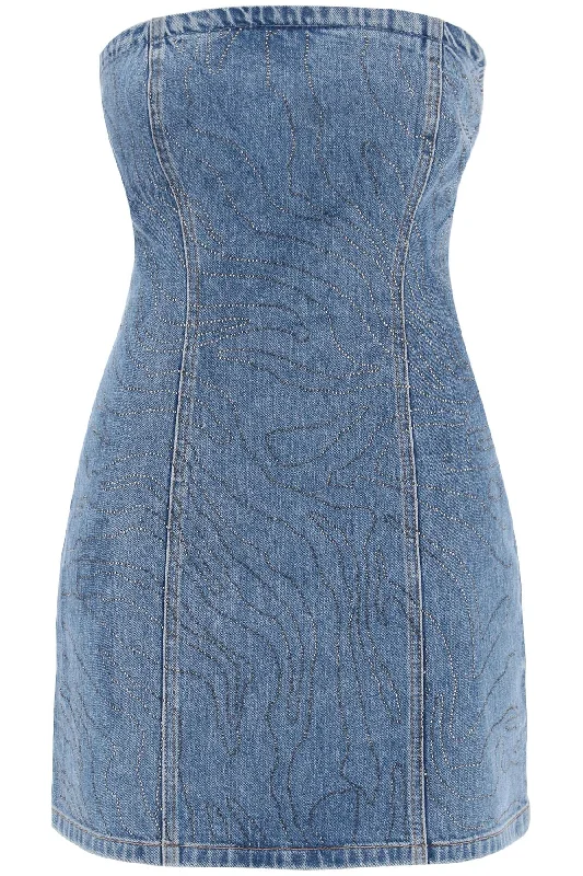Denim Mini Dress With Rhin  - Blue Elegant Tulle Mini Dress