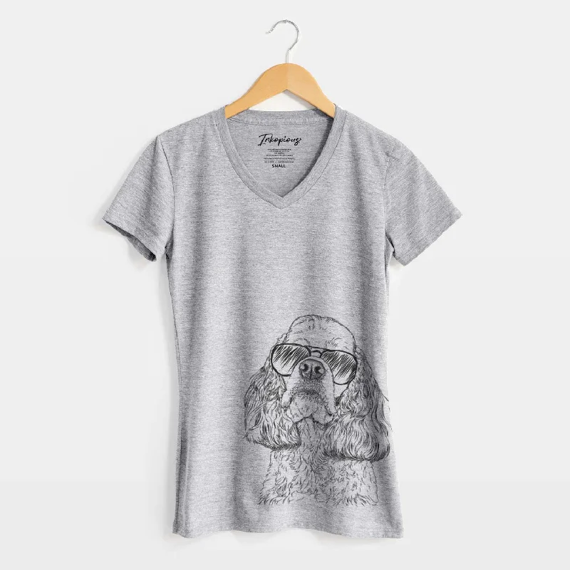 Aviator Bailey the American Cocker Spaniel - Women's V-neck Shirt-- Thin T-Shirt Open Front Quick Dry Aviator Bailey the American Cocker Spaniel - Women's V-neck Shirt-- Thin T-Shirt Open Front Quick Dry