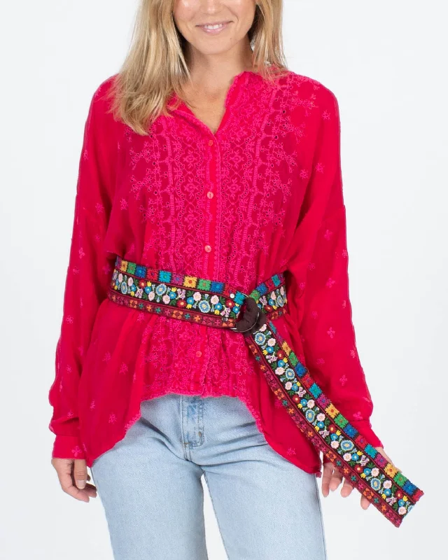 Eyelet Blouse With Belt Slim Fit Blouse