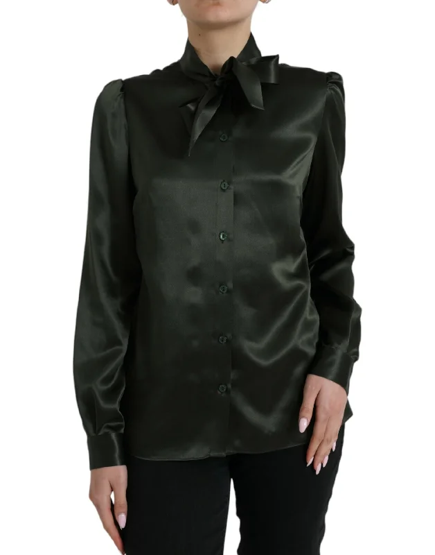 Dolce & Gabbana Elegant Silk Ascot Collar Women's Blouse Vintage Lace Blouse
