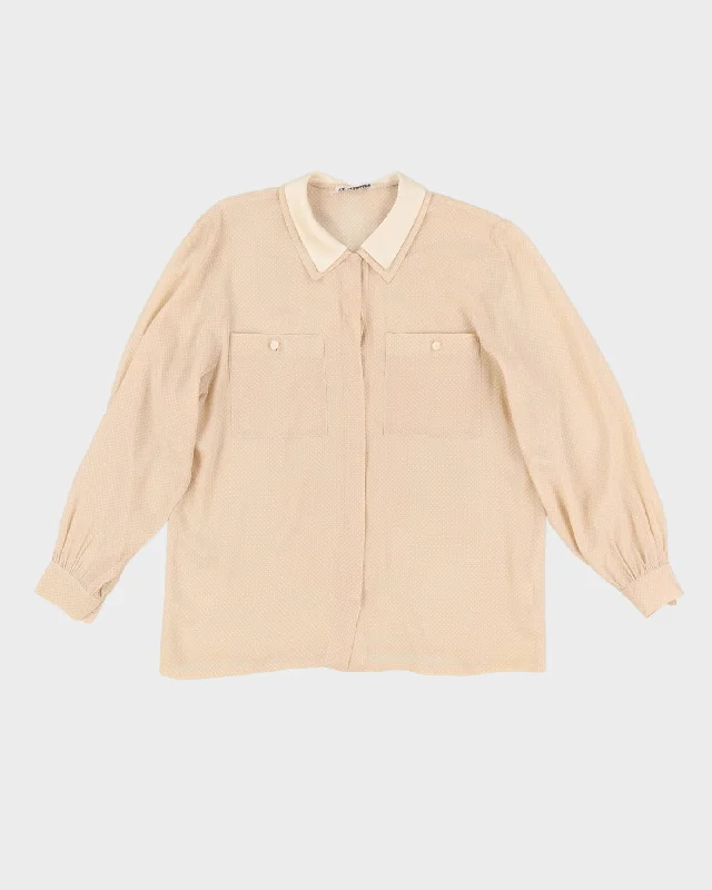 1990s Beige Spotted Long Sleeve Blouse - S Peter Pan Blouse