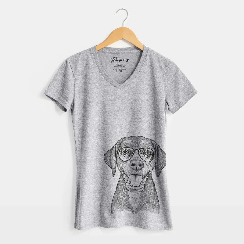 Aviator Beaver the Hound Mix - Women's V-neck Shirt-- Mesh Blend Leather Blend Suede Blend Aviator Beaver the Hound Mix - Women's V-neck Shirt-- Mesh Blend Leather Blend Suede Blend