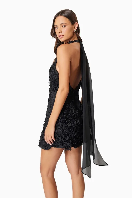 Textured Floral Mini Dress - Black Cozy Knit Mini Dress