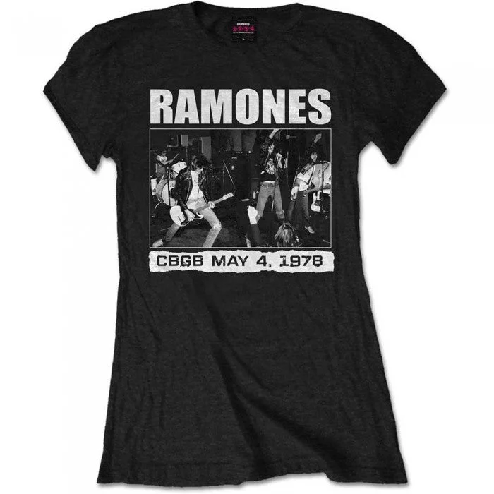 Ramones Womens/Ladies CBGB 1978 T-Shirt-- Collared T-Shirt Boat Neck A-Line