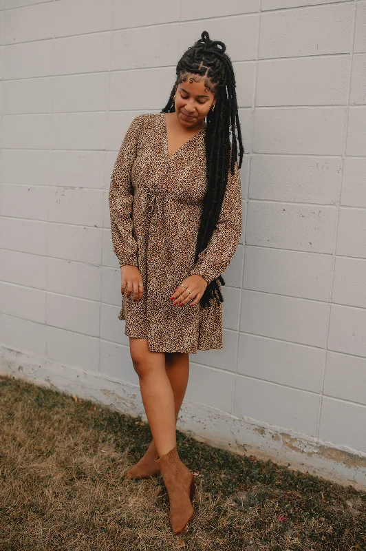 The Joella Long Sleeve Mini Dress - Iced Coffee Cozy Cowl Neck Mini Dress
