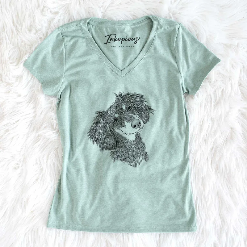 Bare Bailey the Long Haired Dachshund - Women's V-neck Shirt-- Terry Blend Velvet Blend Canvas Blend Bare Bailey the Long Haired Dachshund - Women's V-neck Shirt-- Terry Blend Velvet Blend Canvas Blend