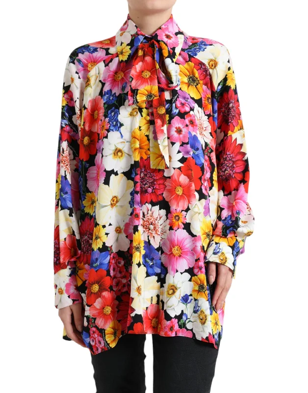 Dolce & Gabbana Floral Silk Blouse with Front Tie Women's Fastening Elegant Peplum Blouse Dolce & Gabbana Floral Silk Blouse with Front Tie Women's Fastening Elegant Peplum Blouse