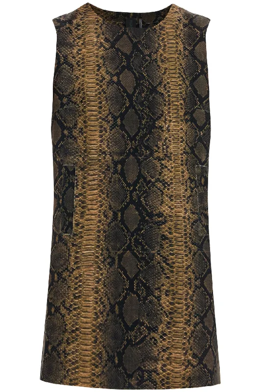 Brown Python Print Sleeveless Mini Dress  - Brown Chic Sleeveless Mini Dress