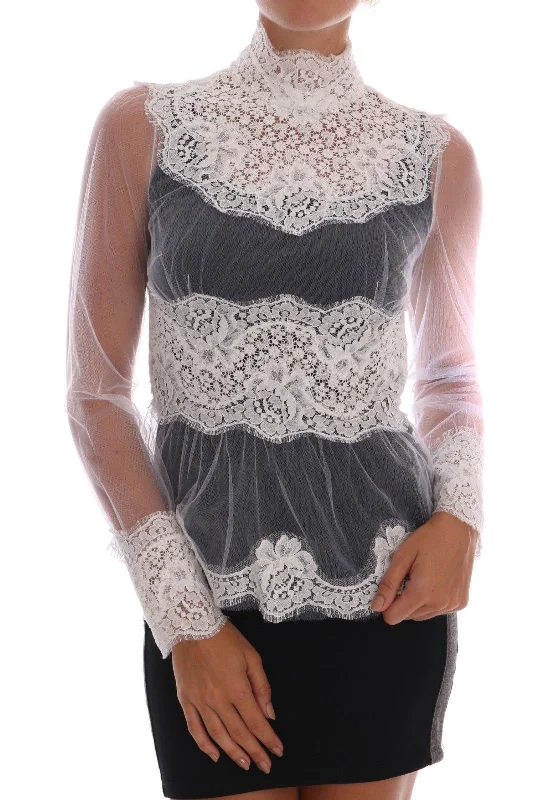 Dolce & Gabbana Elegant White Floral Lace Blouse Women's Top Loose Oversized Blouse