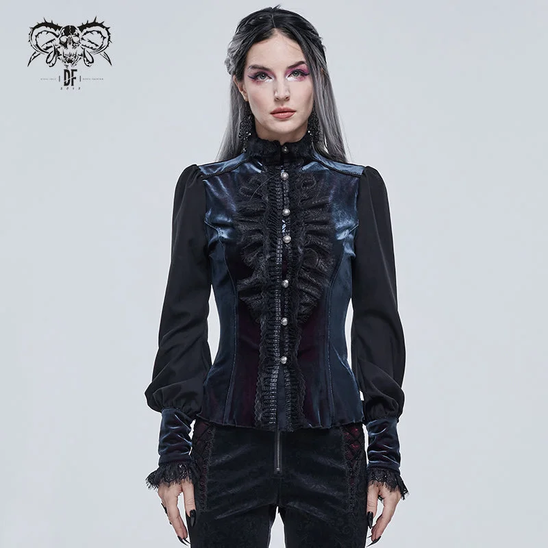 SHT074 Gothic high neck black and red blouse Off-Shoulder Wrap Blouse