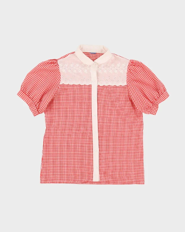Vintage 1990s Red Gingham Blouse - S Casual Relaxed Fit Blouse