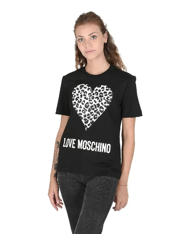 Love Moschino Women Cotton T-Shirt with Logo Detail - 44 EU-- Houndstooth Herringbone Solid Love Moschino Women Cotton T-Shirt with Logo Detail - 44 EU-- Houndstooth Herringbone Solid