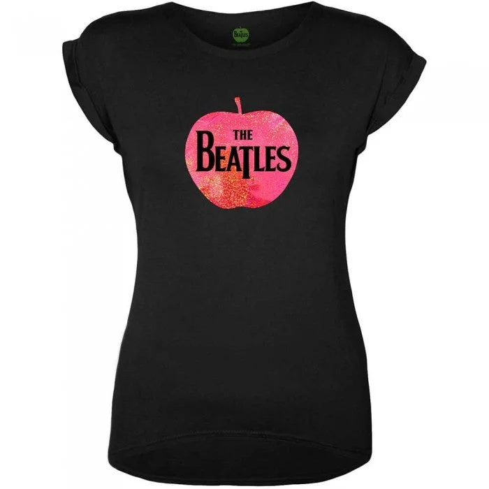 The Beatles Womens/Ladies Apple Logo T-Shirt-- Collared Crew Neck Turtle Neck