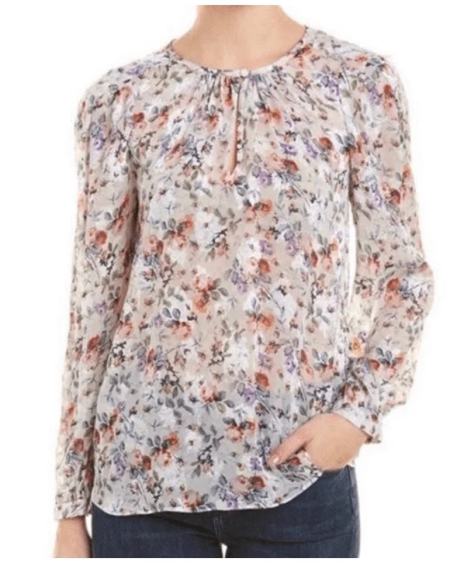 Ruby Floral Silk Jacquard Blouse Frilled Cuff Blouse