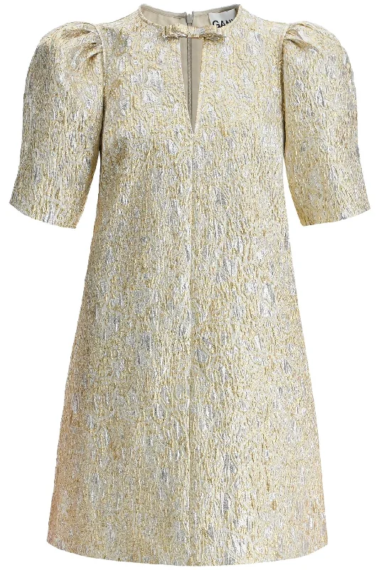 Ganni Women's Metallic Cloque Mini Dress Stylish Sweetheart Neck Mini Dress