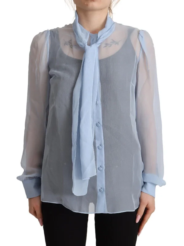 Dolce & Gabbana Elegant Silk Ascot Collar Women's Blouse Airy Cotton Blouse