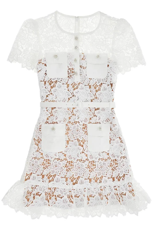 Lace Mini Dress With Belt  - White Trendy Tie-Dye Mini Dress