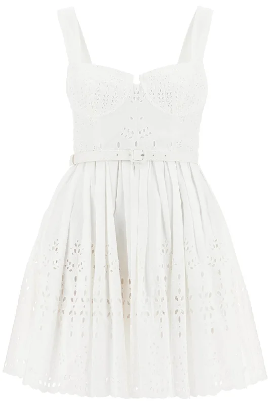 Cotton Sangallo Mini Dress With  - White Fashionable Summer Mini Dress