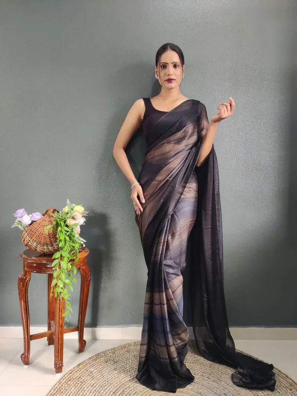 Malishka Export Georgette Silk Printed Ready To Wear Saree With Blouse Piece - Grey Smart Casual Blouse Malishka Export Georgette Silk Printed Ready To Wear Saree With Blouse Piece - Grey Smart Casual Blouse