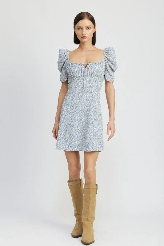 Emory Park Floral Mini Dress With Puff Sleeves Elegant Satin Lace Mini Dress