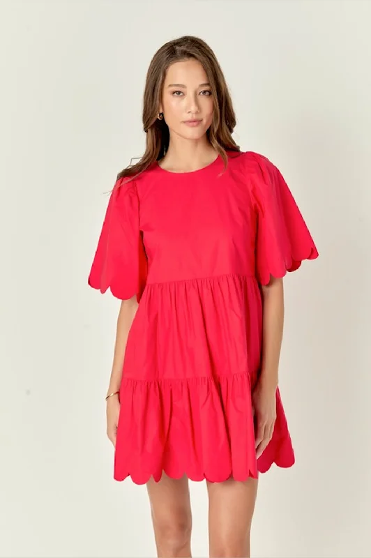 Scalloped Mini Dress Classic Black Mini Dress