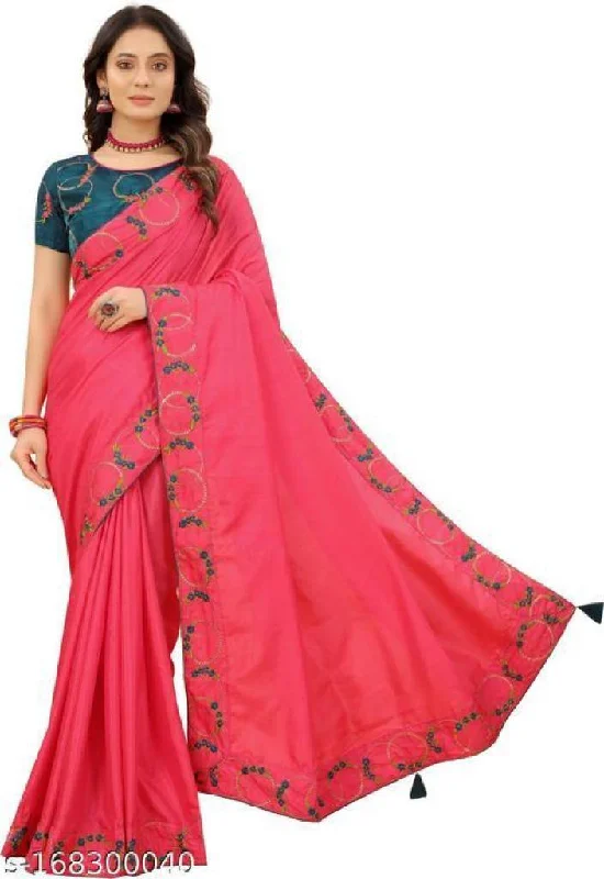 Pink Rangoli Silk Saree With Blouse Piece Short Sleeve Blouse