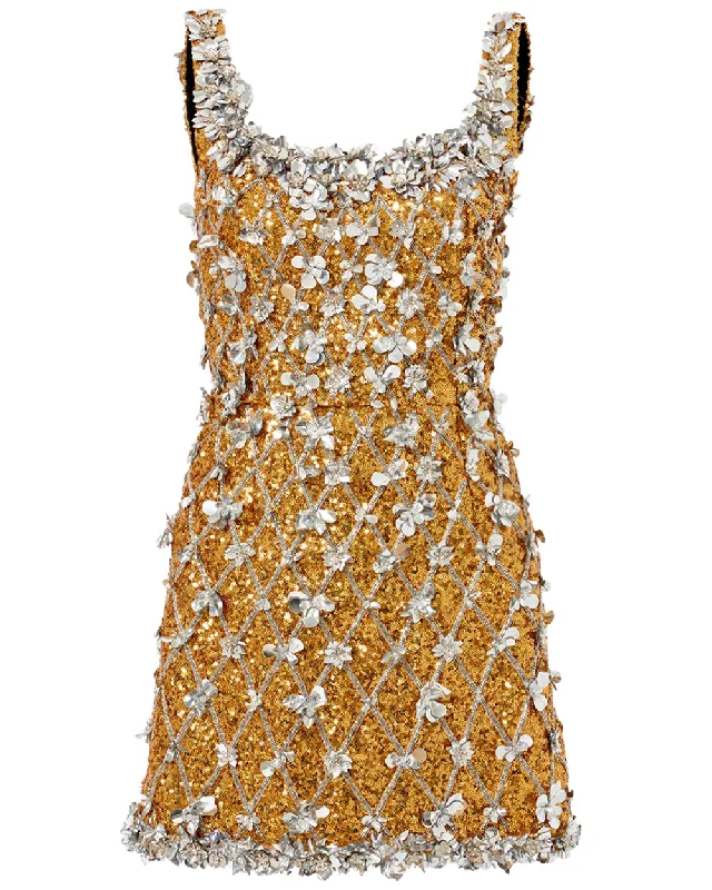 Gold Sequin Embellished Mini Dress Trendy Camisole Mini Dress