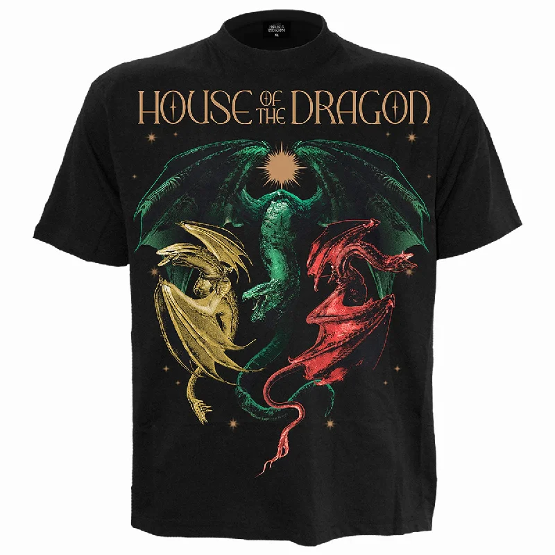 HOD 2 - TRI DRAGONS - Front Print T-Shirt Black-- Solid Print Embellished