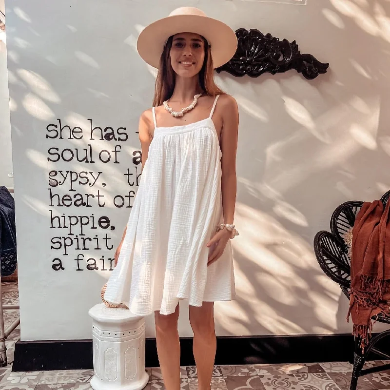 Bay Mini Dress - White Stylish Ribbed Mini Dress