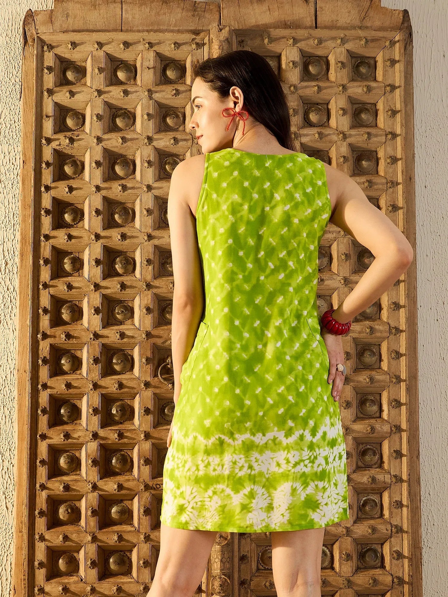 Kurta Neck Mini Dress with Side Pockets in Lime Green Tie & Dye-TP0552TD3 Stylish Spaghetti Strap Mini Dress Kurta Neck Mini Dress with Side Pockets in Lime Green Tie & Dye-TP0552TD3 Stylish Spaghetti Strap Mini Dress