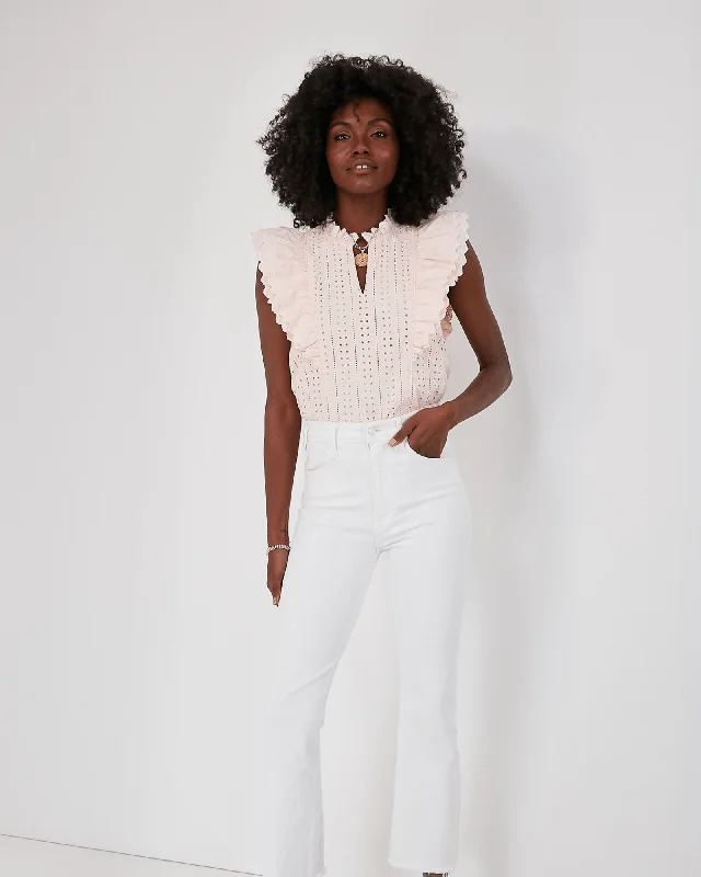 Light Pink Eyelet Balliet Blouse Gathered Detail Blouse