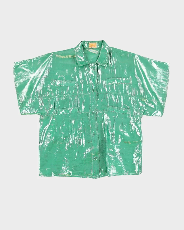 Vintage 1990s Green Metallic Blouse - M Soft Modal Blouse
