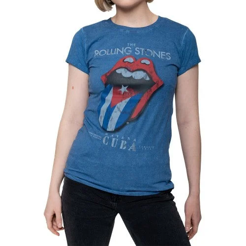 The Rolling Stones Womens/Ladies Havana Cuba T-Shirt-- Zippered Buttoned Snapped