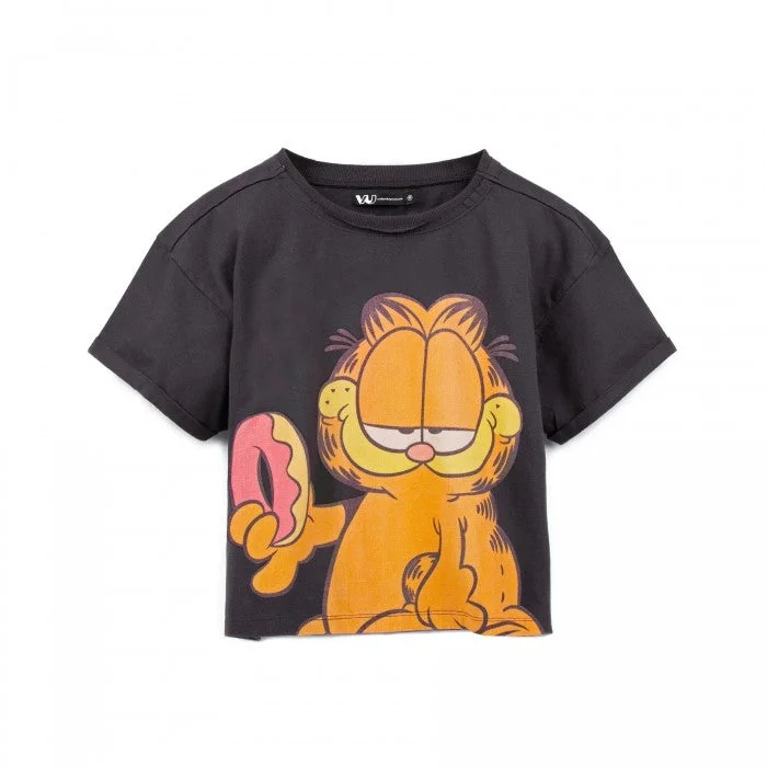Garfield Womens/Ladies Enzyme Washed Crop T-Shirt-- Houndstooth Herringbone Solid