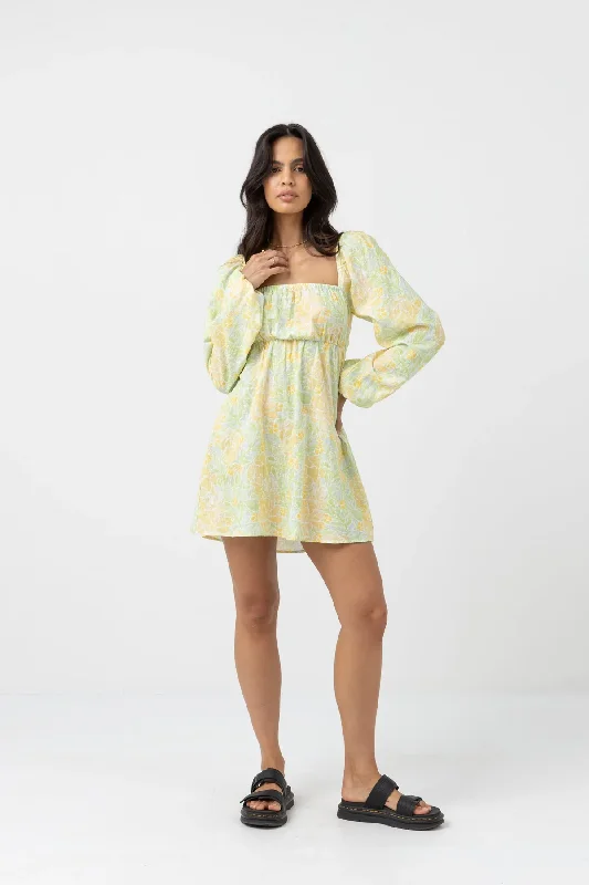 Magnolia Floral Long Sleeve Mini Dress Cozy Cowl Neck Mini Dress