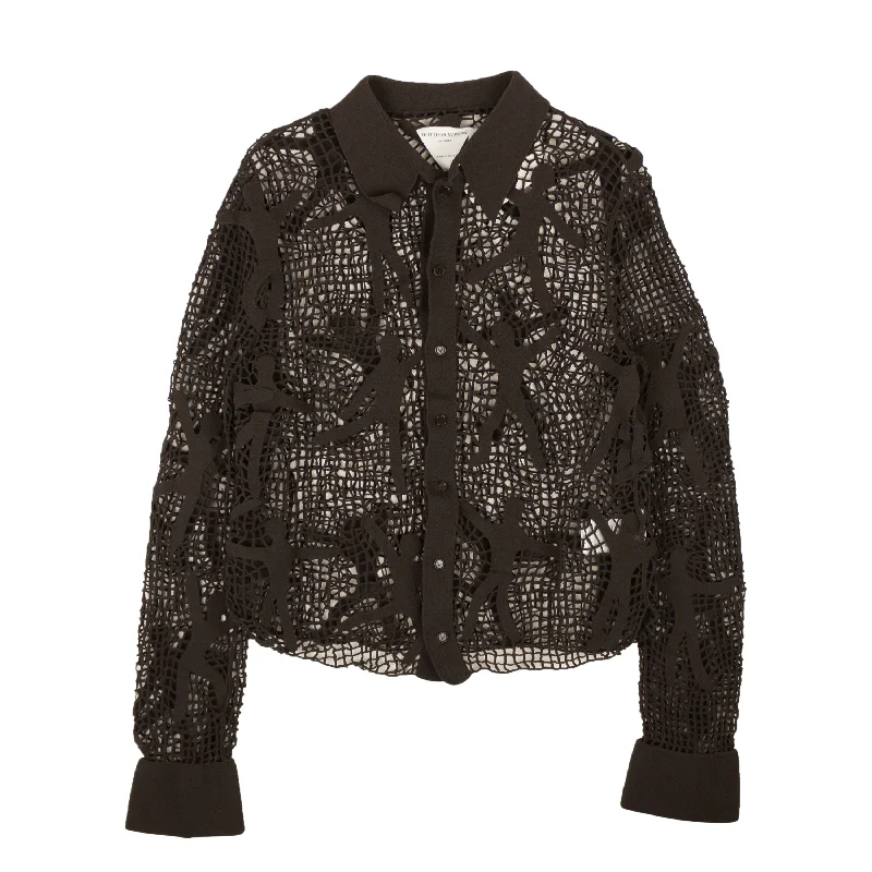 BOTTEGA VENETA Brown Chochet Dancers Blouse Top Delicate Bow Blouse