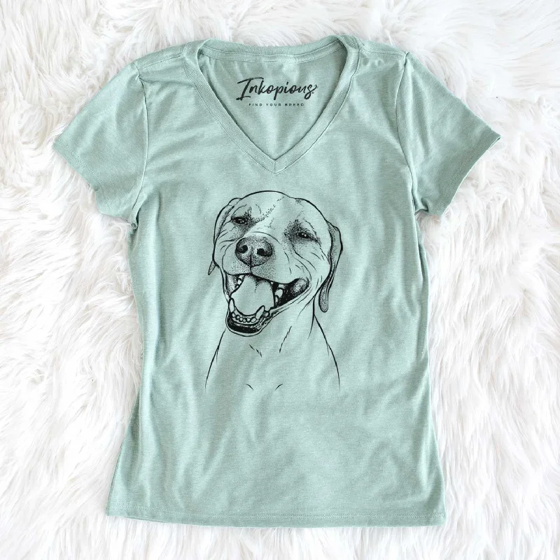 Bare Beemer the Boxer Pitbull Terrier Mix - Women's V-neck Shirt-- Machine Wash Dry Clean Hand Wash Bare Beemer the Boxer Pitbull Terrier Mix - Women's V-neck Shirt-- Machine Wash Dry Clean Hand Wash