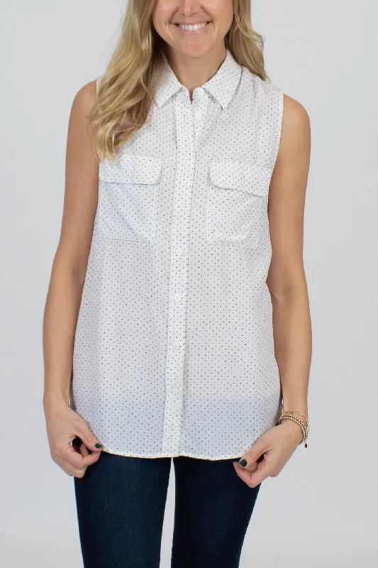Dotted Sleeveless Blouse Casual Relaxed Fit Blouse