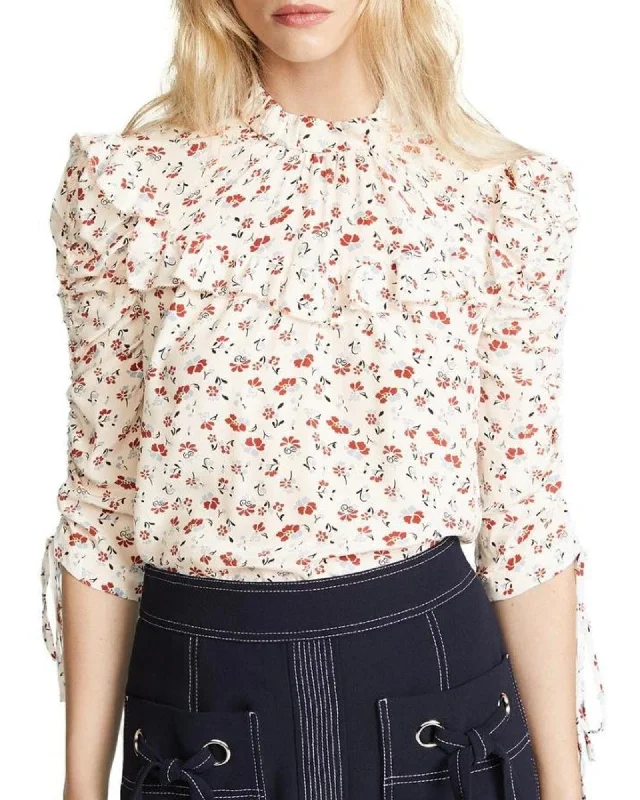 Floral Silk Blouse Playful Puff Blouse
