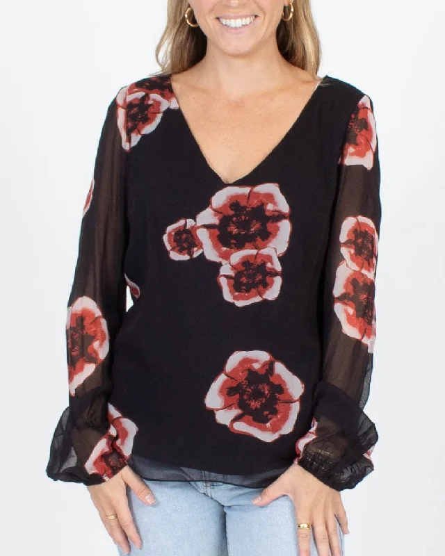Floral Sheer Sleeve Blouse Lightweight Chiffon Blouse