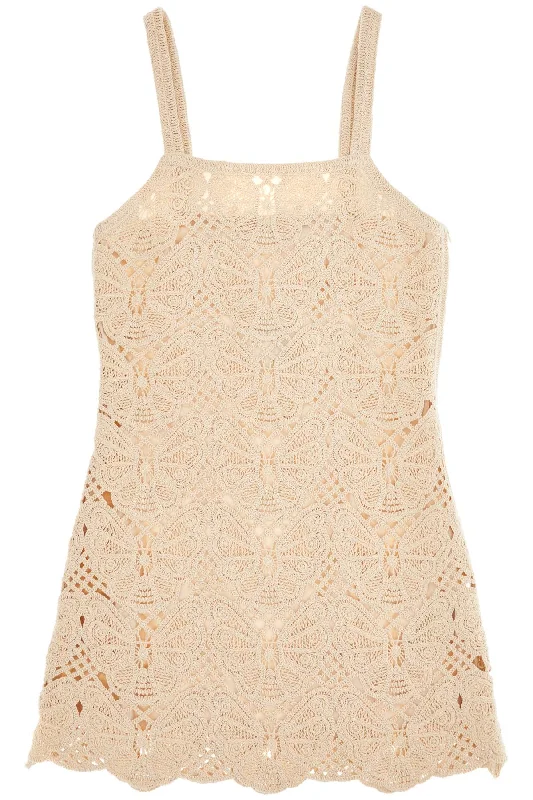 Crochet Fall Mini Dress  - Beige Stylish Floral Print Mini Dress