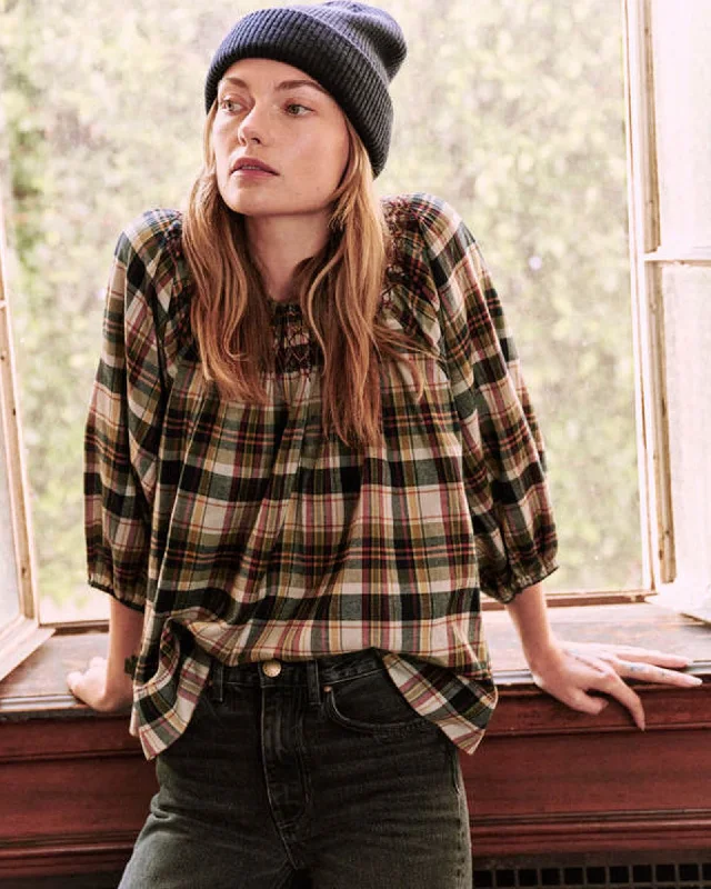 "Plaid Print Bateau Neckline Blouse" Sleeveless Chiffon Blouse