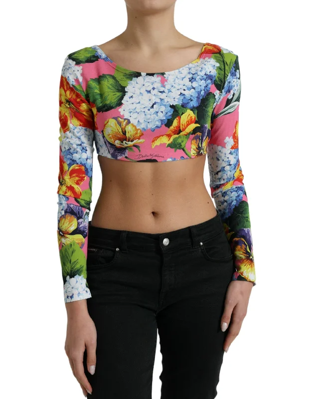 Dolce & Gabbana Floral Elegance Cropped Women's Blouse Puff Sleeve Blouse