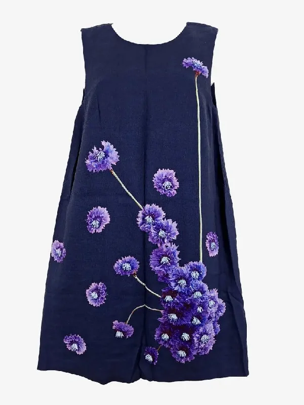 Gorman Cornflower Print Embellished Shift Mini Dress Size 6 Comfortable Linen Mini Dress